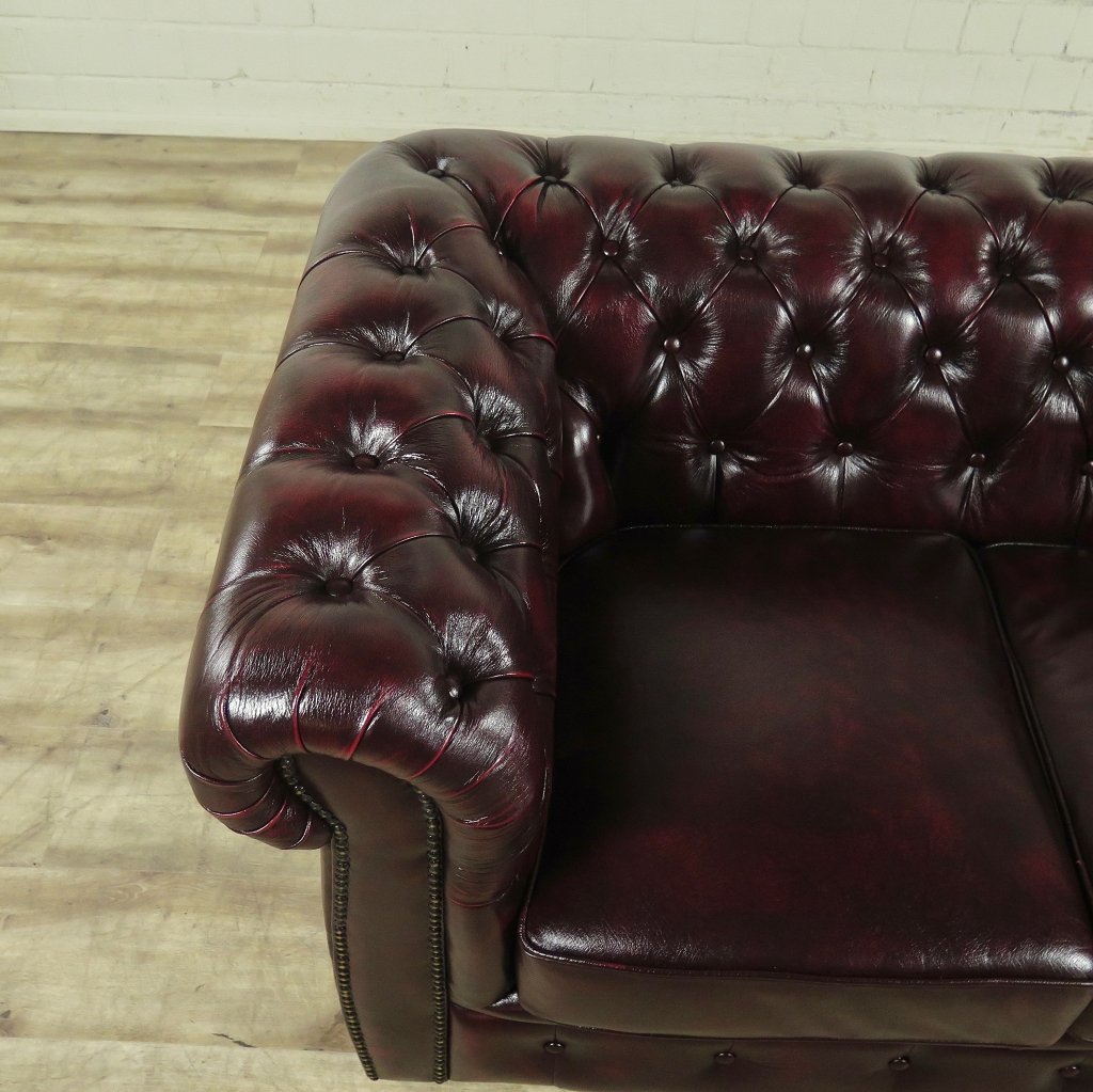 Chesterfield Couch Sofa Leder Rot-Braun 1,50 m