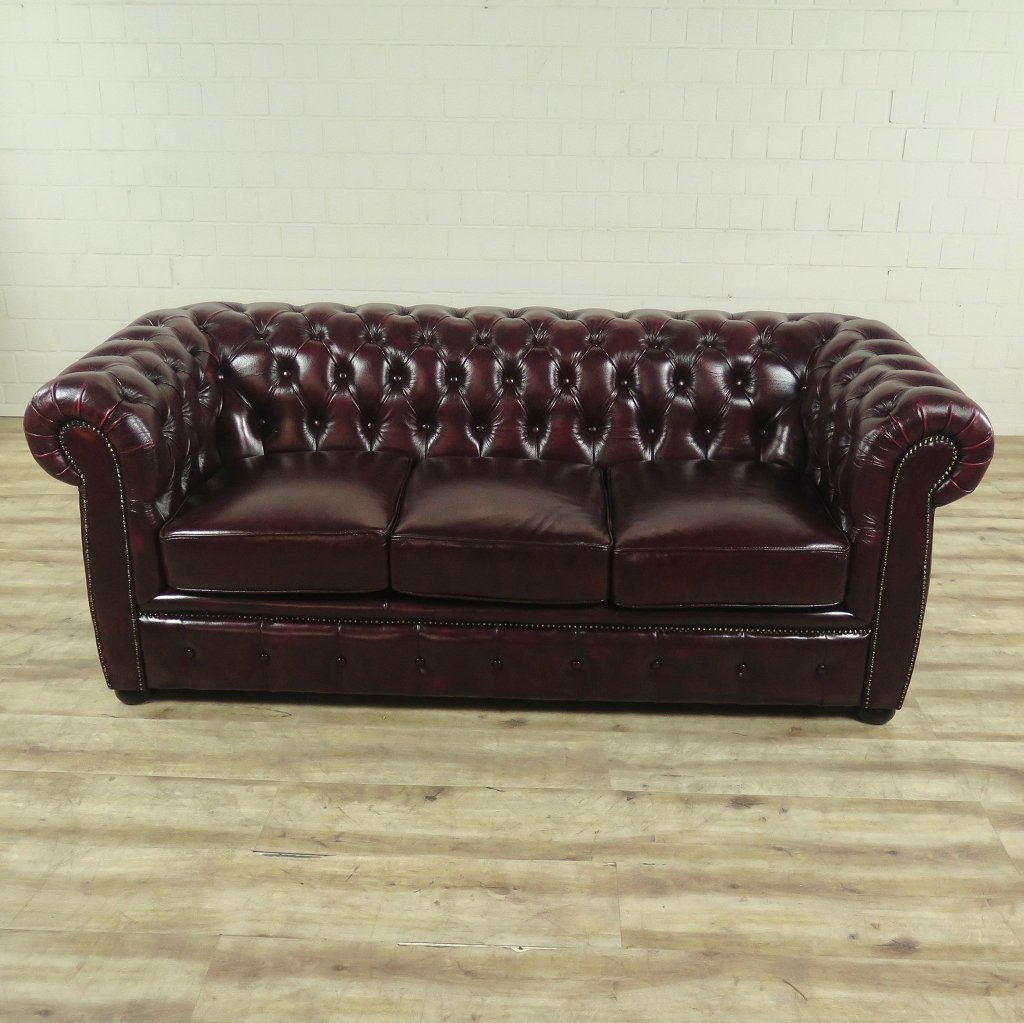 Chesterfield Couch Sofa Leder Rot-Braun 2,00 m