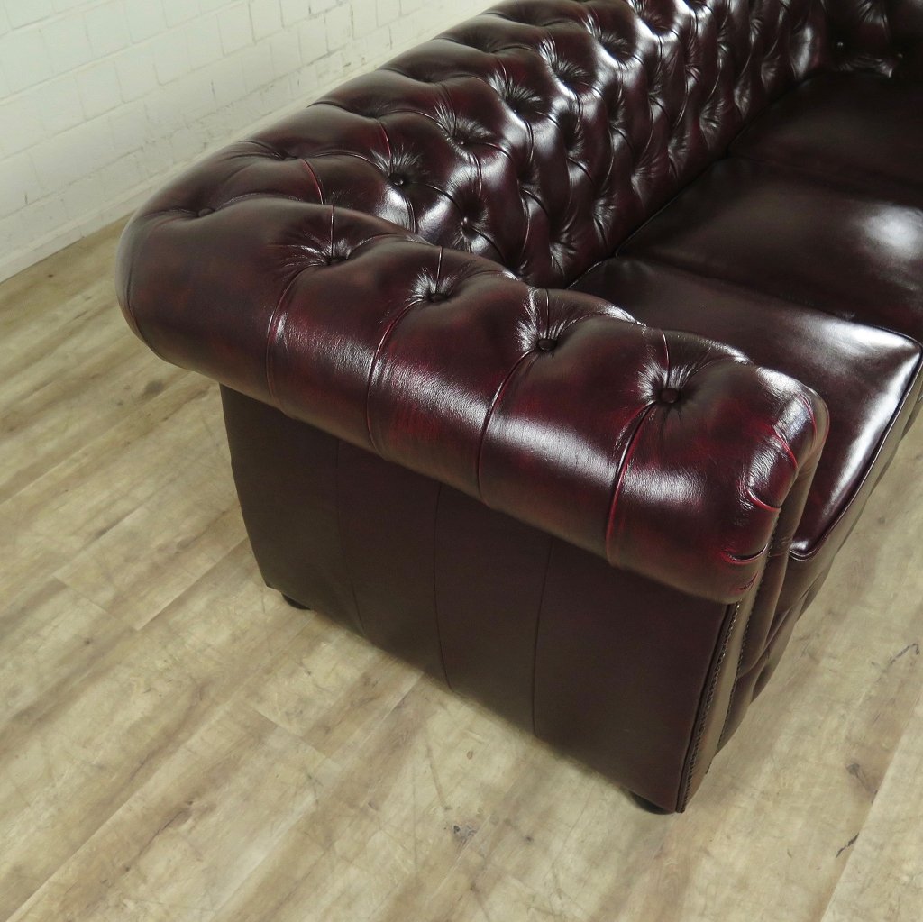 Chesterfield Couch Sofa Leder Rot-Braun 2,00 m