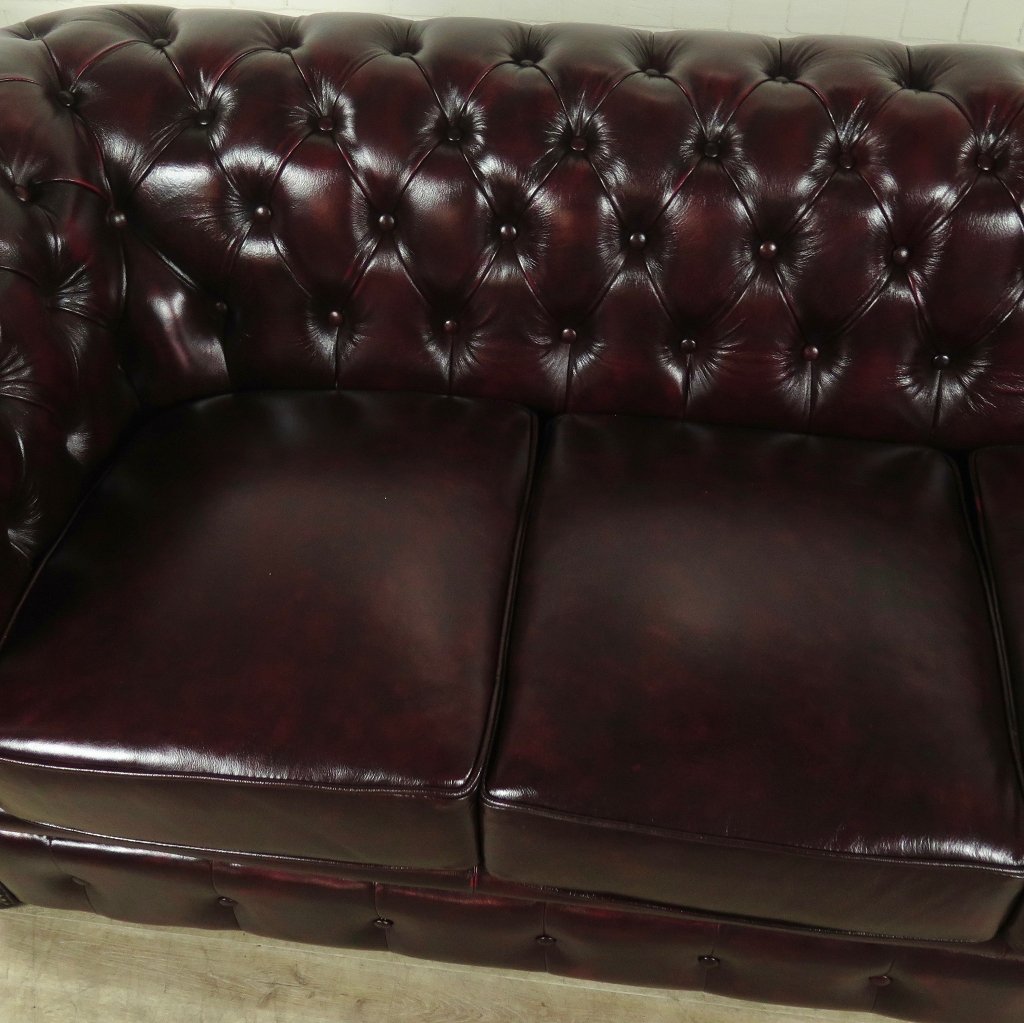 Chesterfield Couch Sofa Leder Rot-Braun 2,00 m
