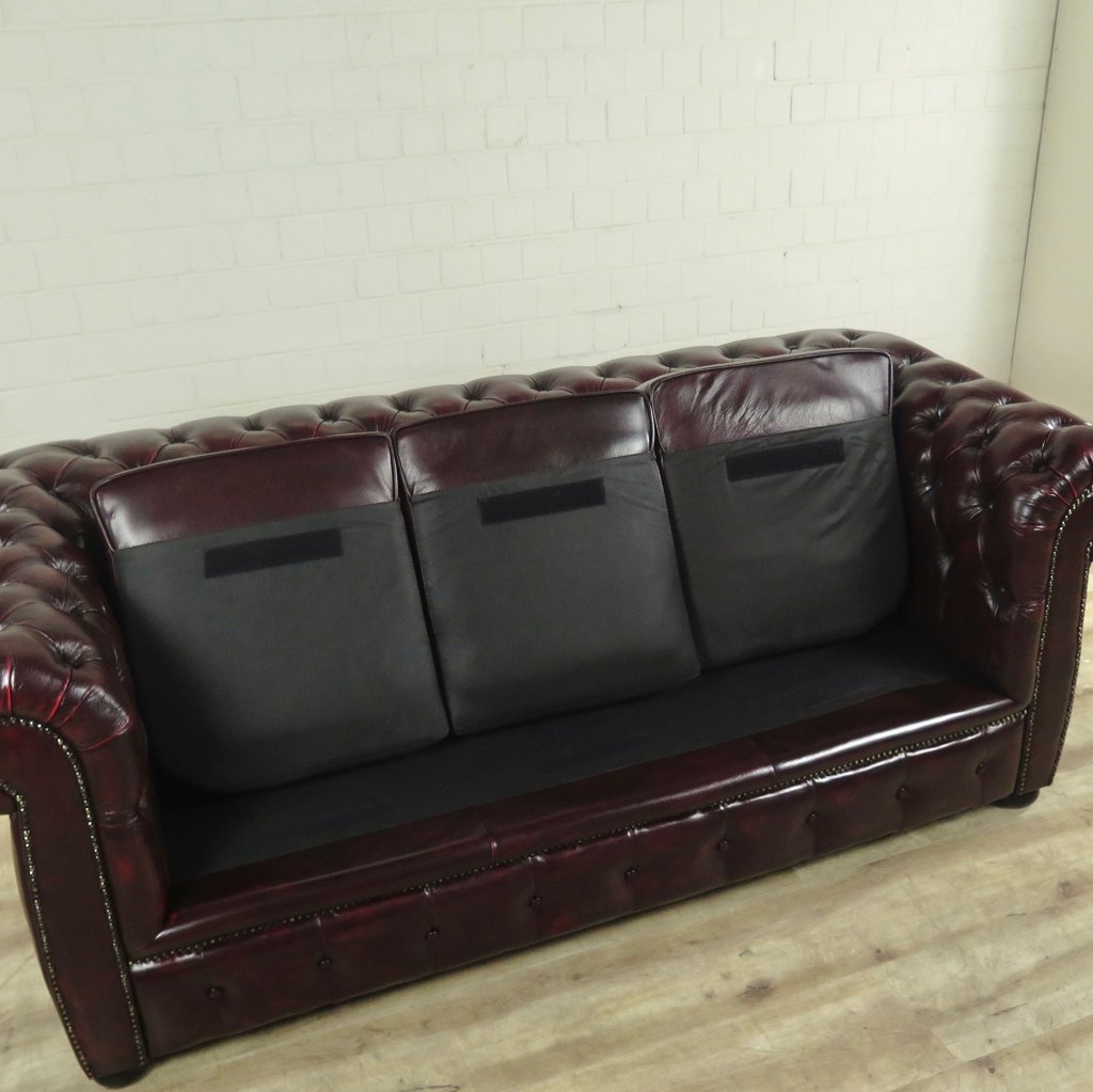 Chesterfield Couch Sofa Leder Rot-Braun 2,00 m