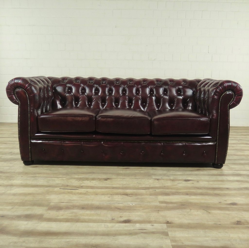 Chesterfield Couch Sofa Leder Rot-Braun 2,00 m