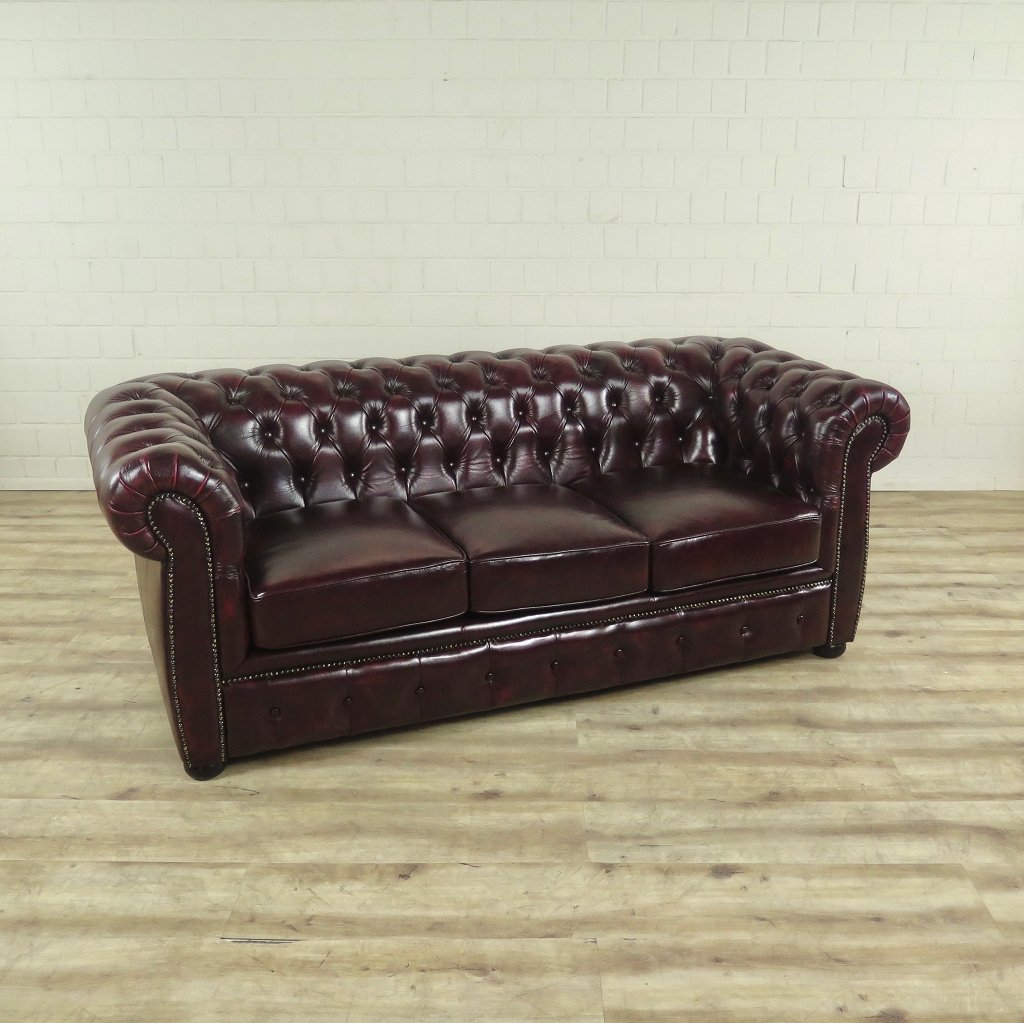 Chesterfield Couch Sofa Leder Rot-Braun 2,00 m