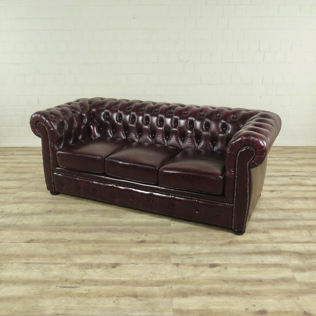 Chesterfield Couch Sofa Leder Rot-Braun 2,00 m
