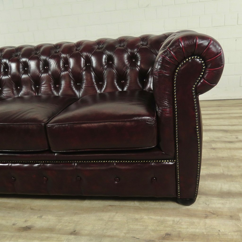 Chesterfield Couch Sofa Leder Rot-Braun 2,00 m