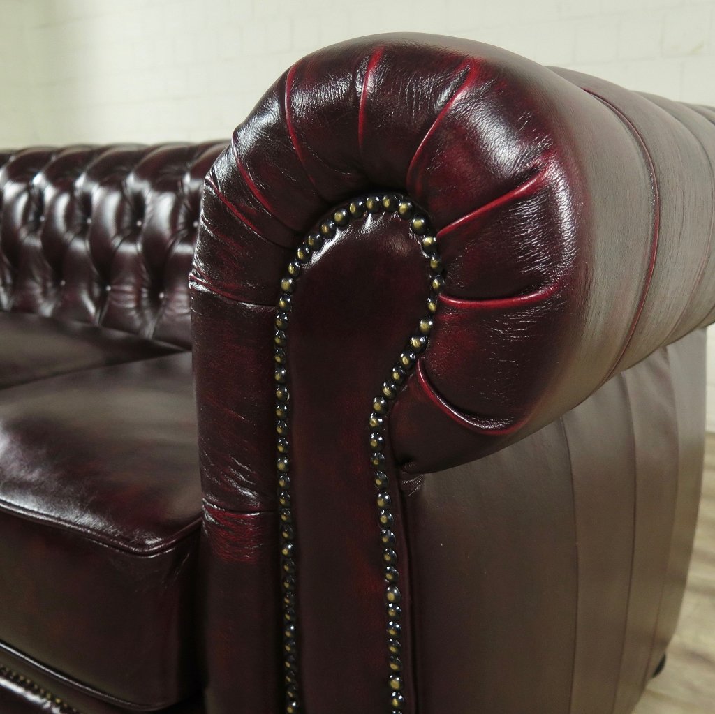 Chesterfield Couch Sofa Leder Rot-Braun 2,00 m