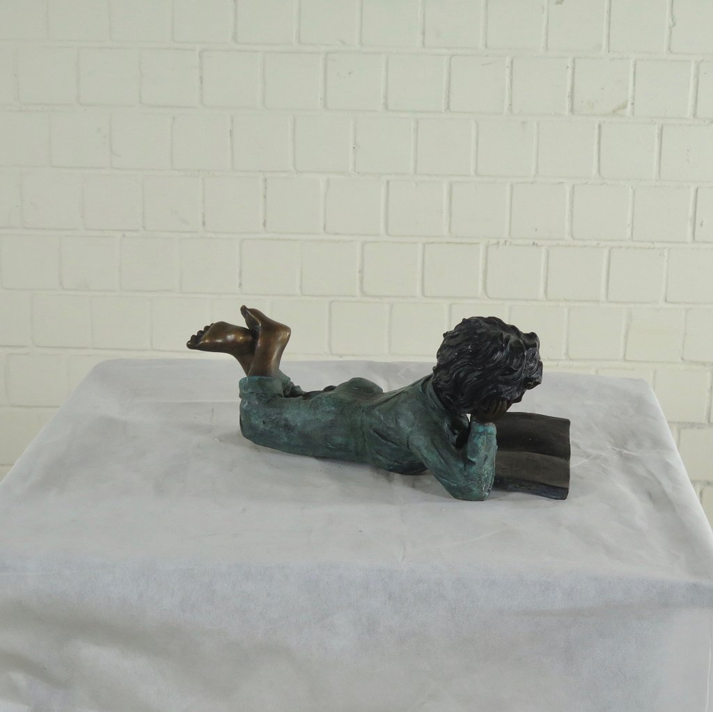 Skulptur Dekoration Kind mit Buch Bronze 0,21 m