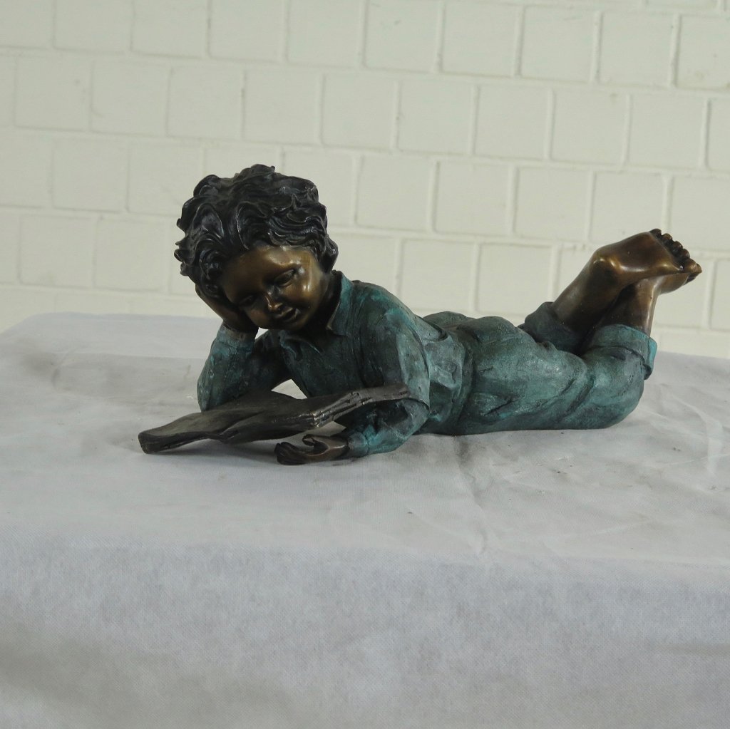 Skulptur Dekoration Kind mit Buch Bronze 0,21 m