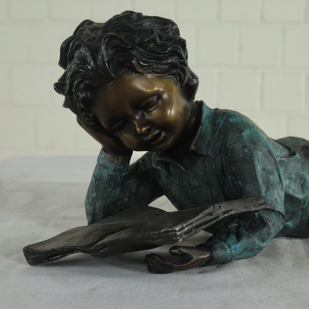 Skulptur Dekoration Kind mit Buch Bronze 0,21 m