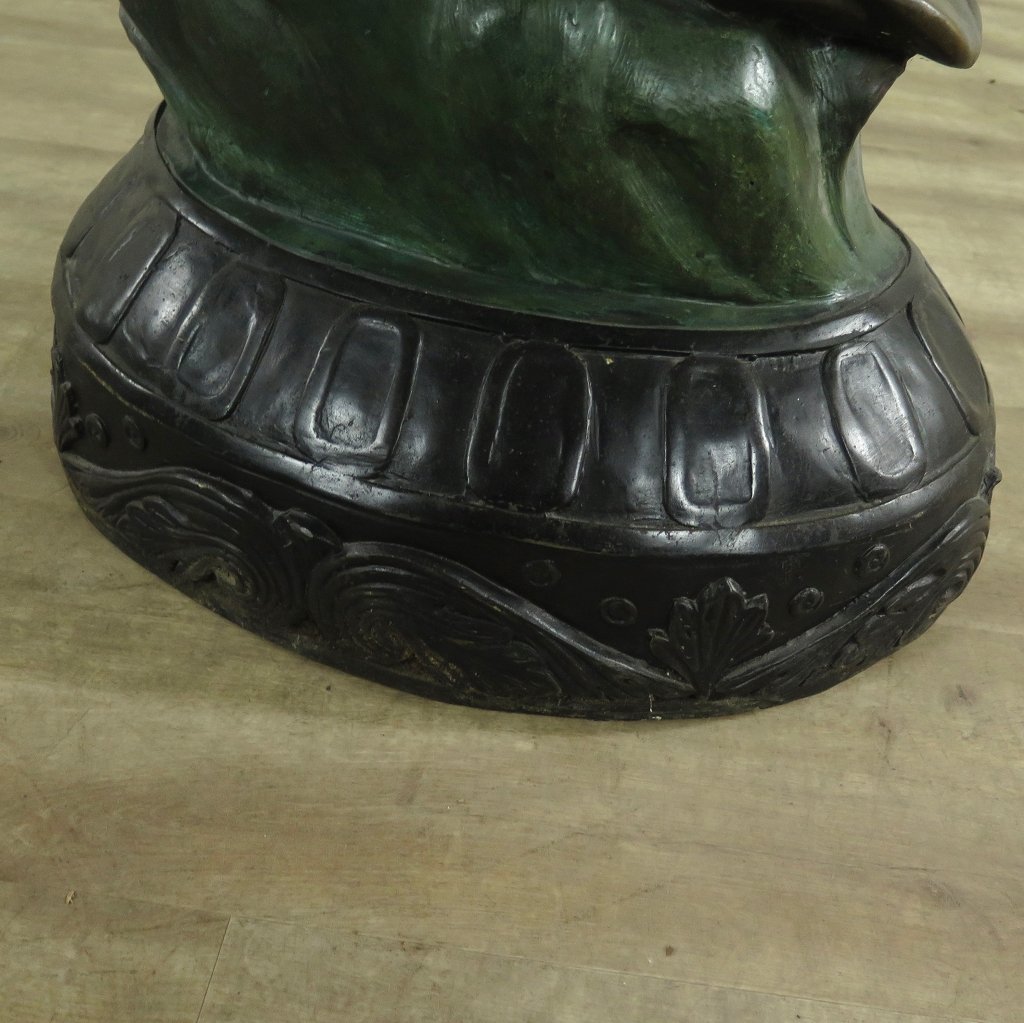Wasserspeier Skulptur Frau auf Fisch Bronze 1,50 m
