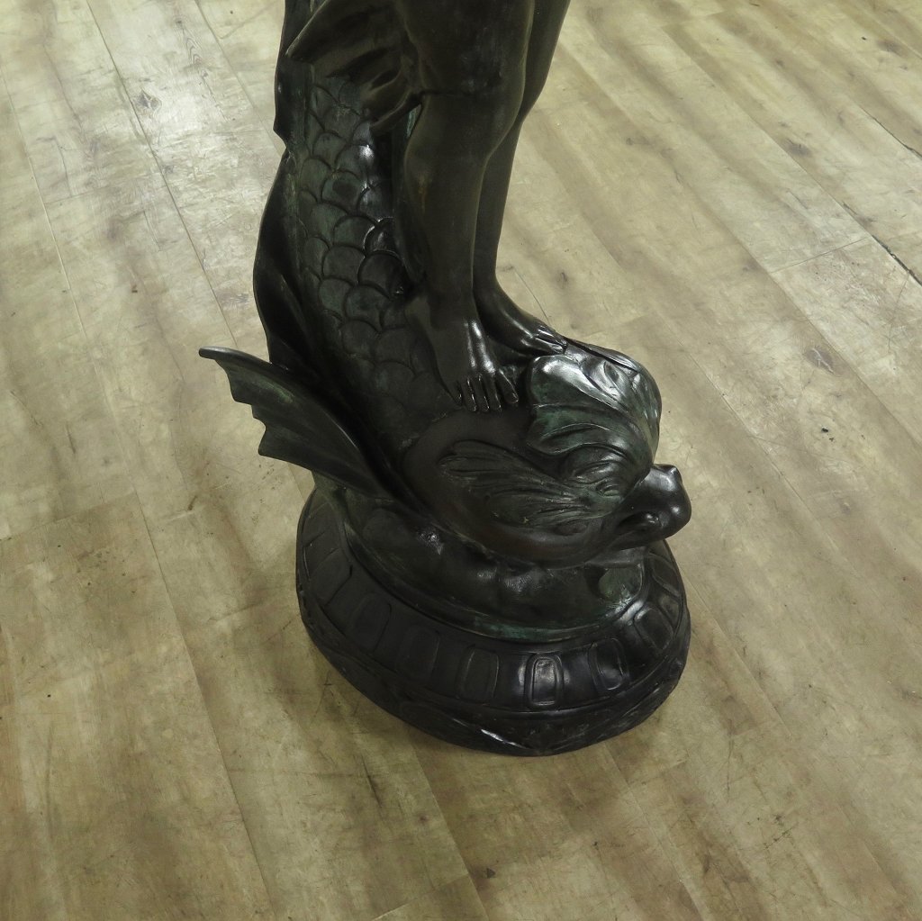 Wasserspeier Skulptur Frau auf Fisch Bronze 1,50 m