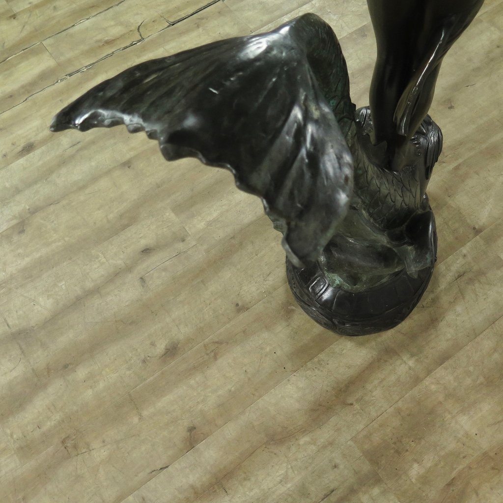 Wasserspeier Skulptur Frau auf Fisch Bronze 1,50 m
