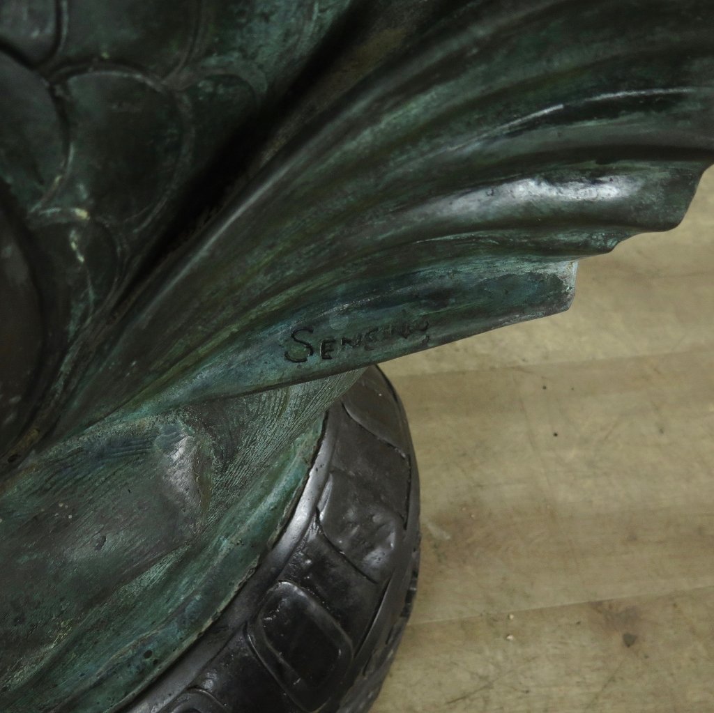 Wasserspeier Skulptur Frau auf Fisch Bronze 1,50 m