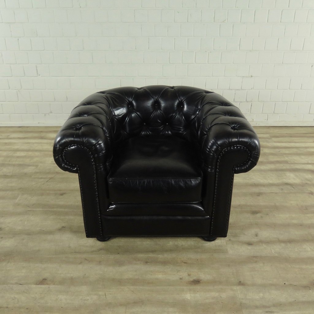 Chesterfield Sessel Leder Schwarz