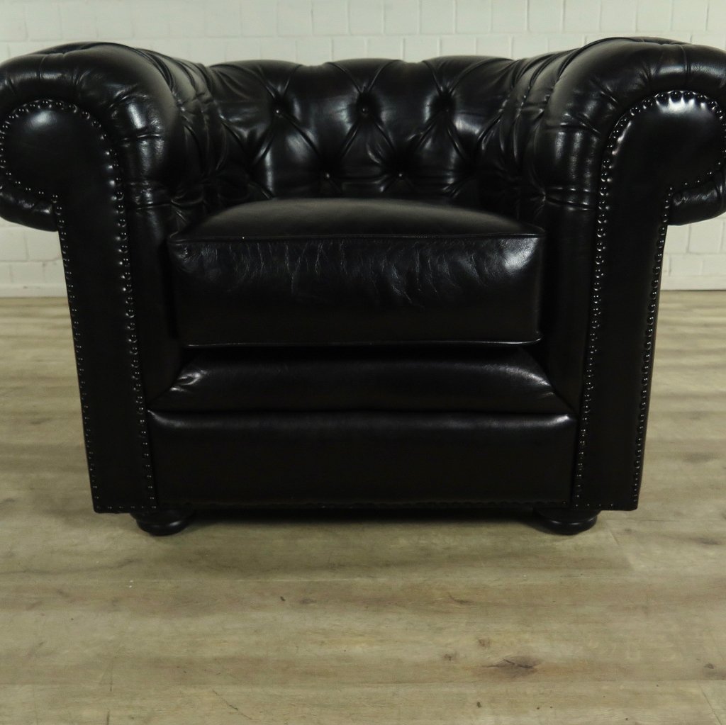 Chesterfield Sessel Leder Schwarz