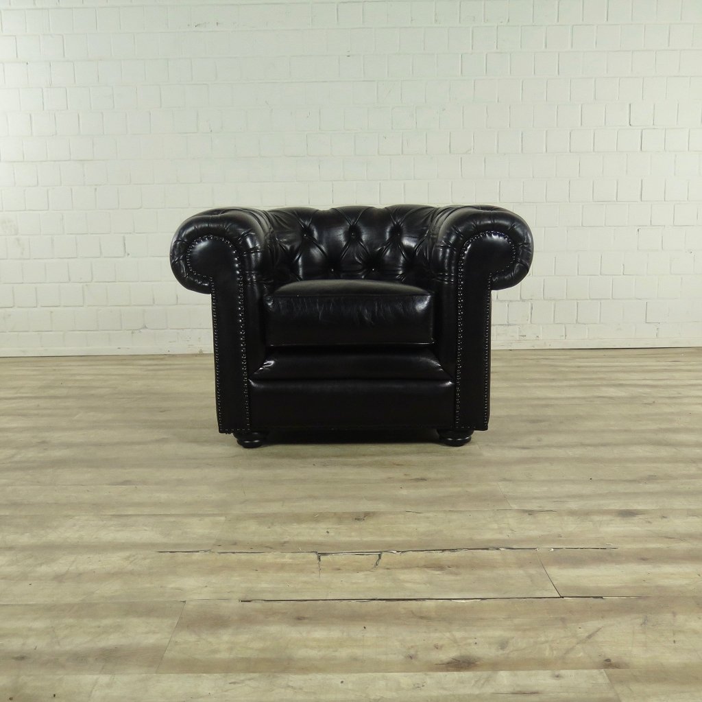 Chesterfield Sessel Leder Schwarz