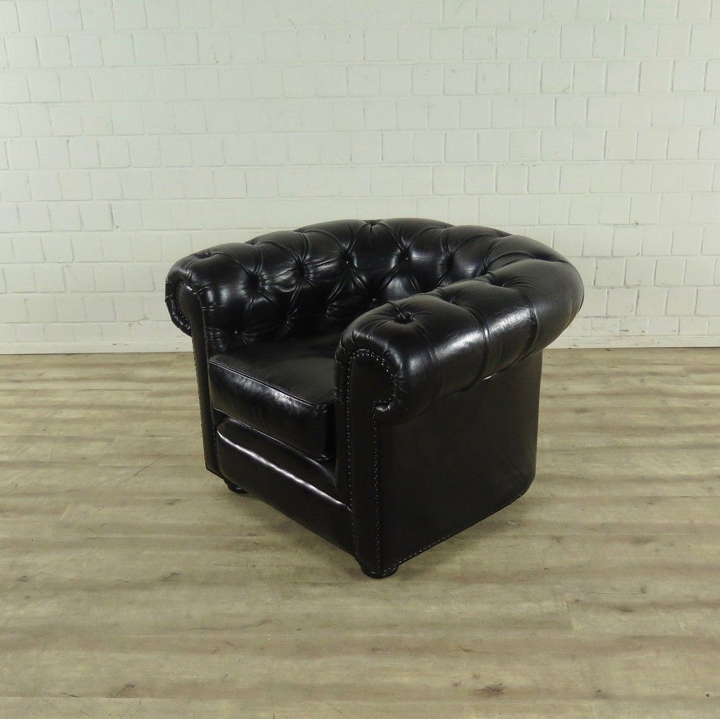 Chesterfield Sessel Leder Schwarz