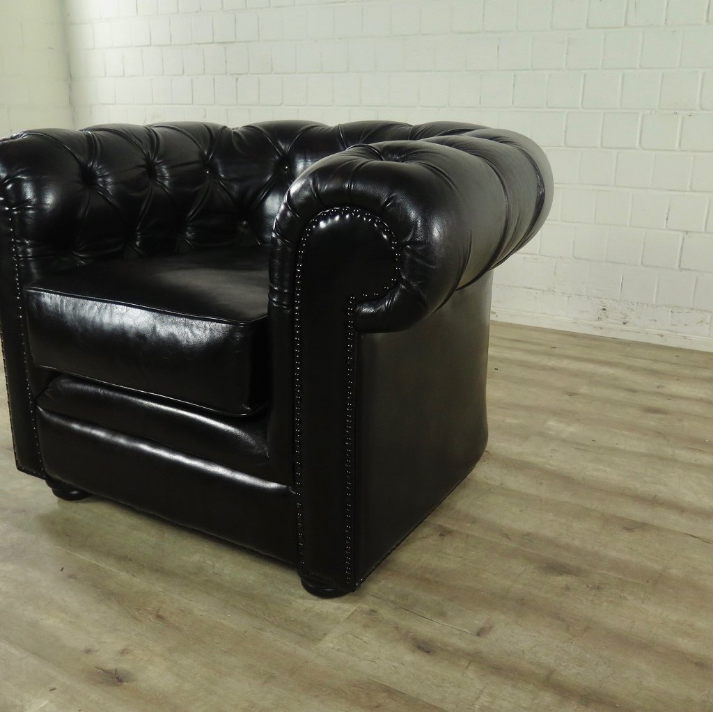 Chesterfield Sessel Leder Schwarz