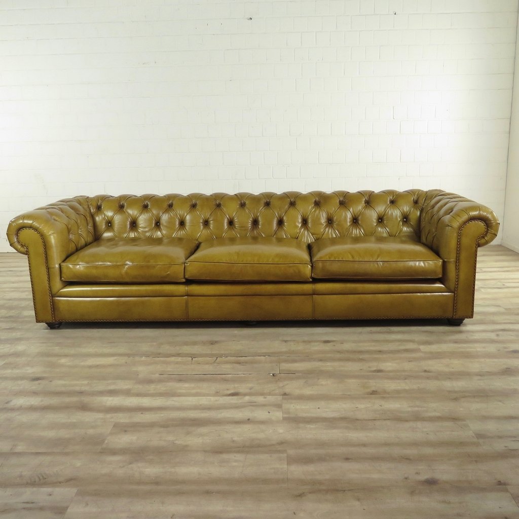Chesterfield Sofa Couch Leder Olive 2,80 m