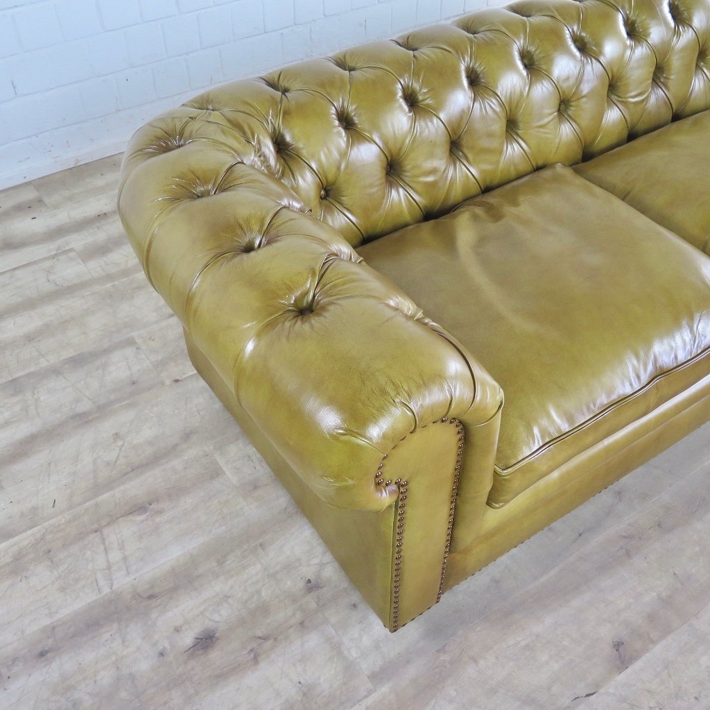 Chesterfield Sofa Couch Leder Olive 2,80 m