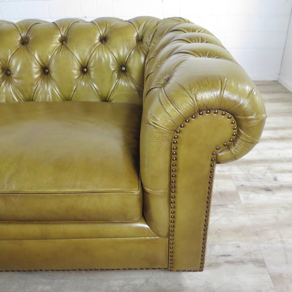 Chesterfield Sofa Couch Leder Olive 2,80 m