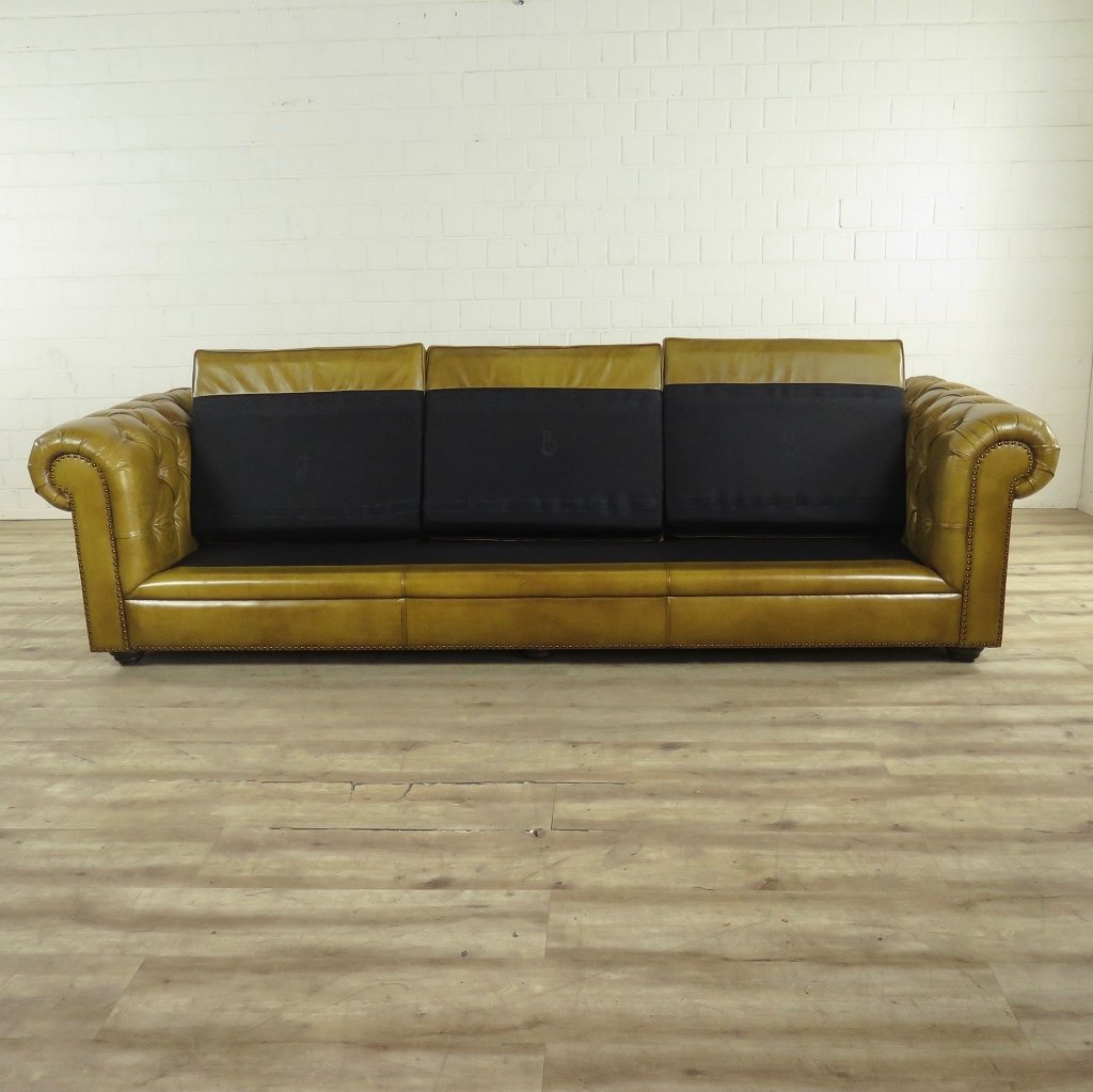Chesterfield Sofa Couch Leder Olive 2,80 m