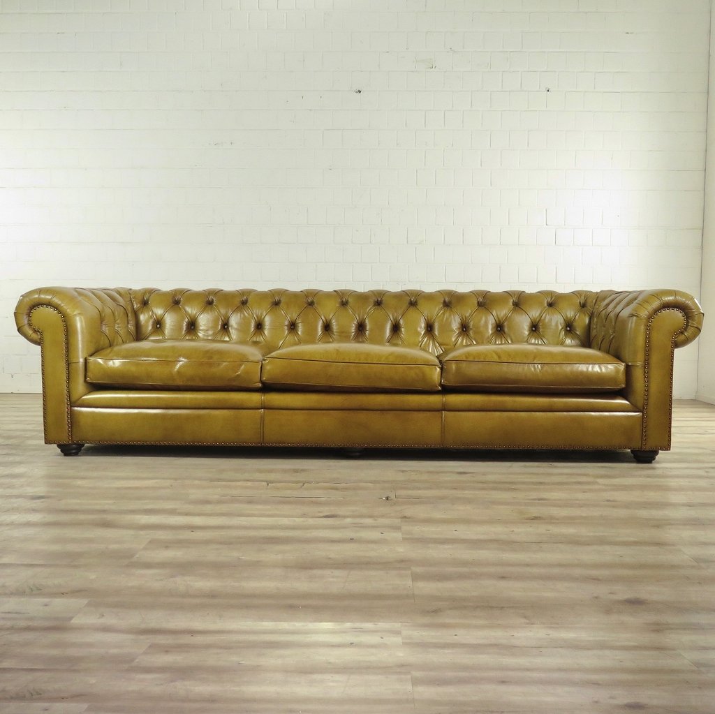 Chesterfield Sofa Couch Leder Olive 2,80 m