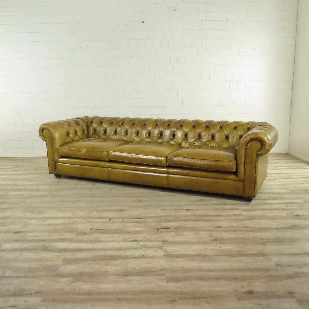 Chesterfield Sofa Couch Leder Olive 2,80 m