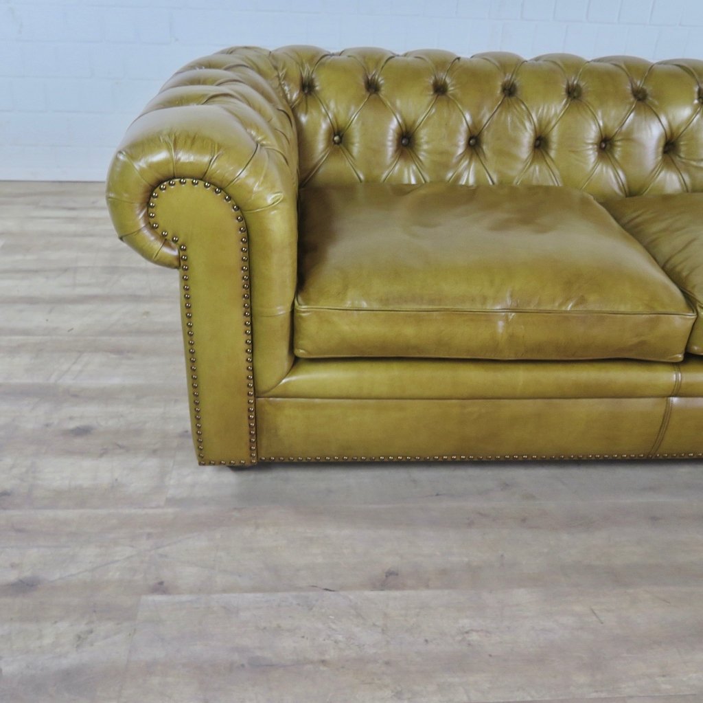 Chesterfield Sofa Couch Leder Olive 2,80 m