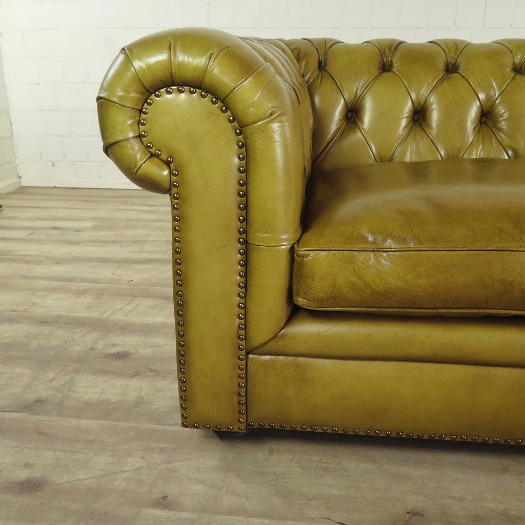 Chesterfield Sofa Couch Leder Olive 2,40 m