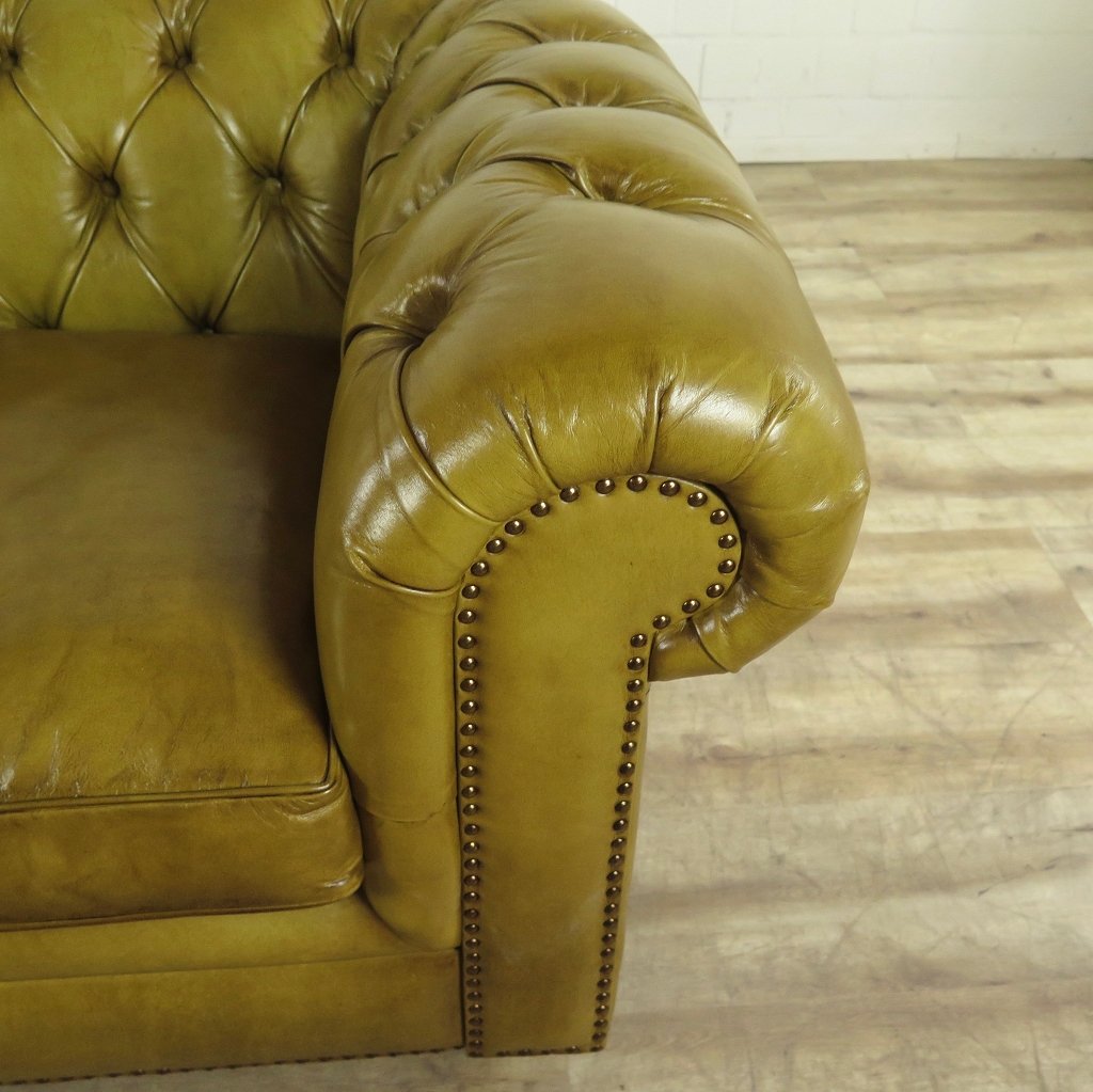 Chesterfield Sofa Couch Leder Olive 2,40 m