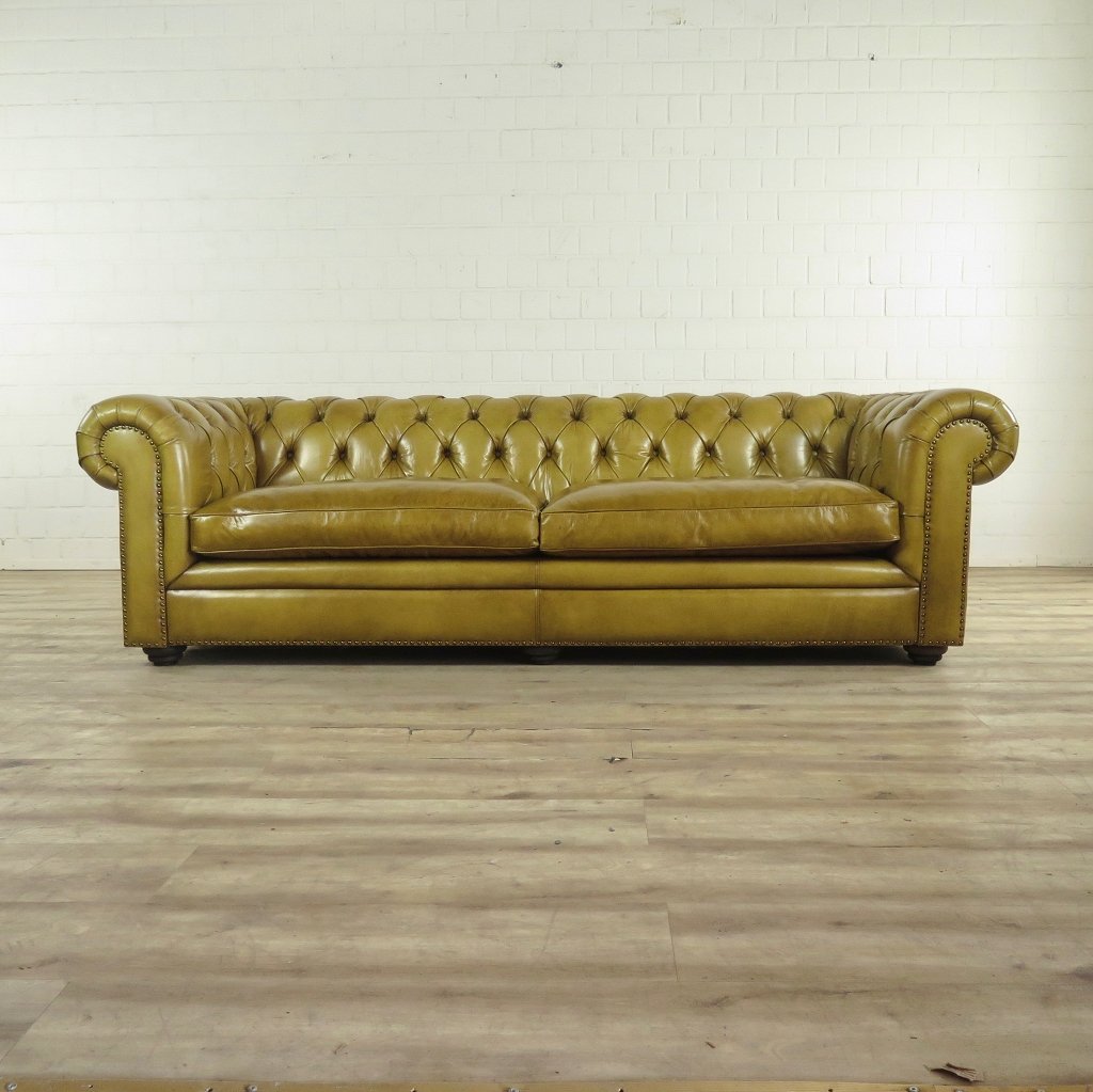 Chesterfield Sofa Couch Leder Olive 2,40 m