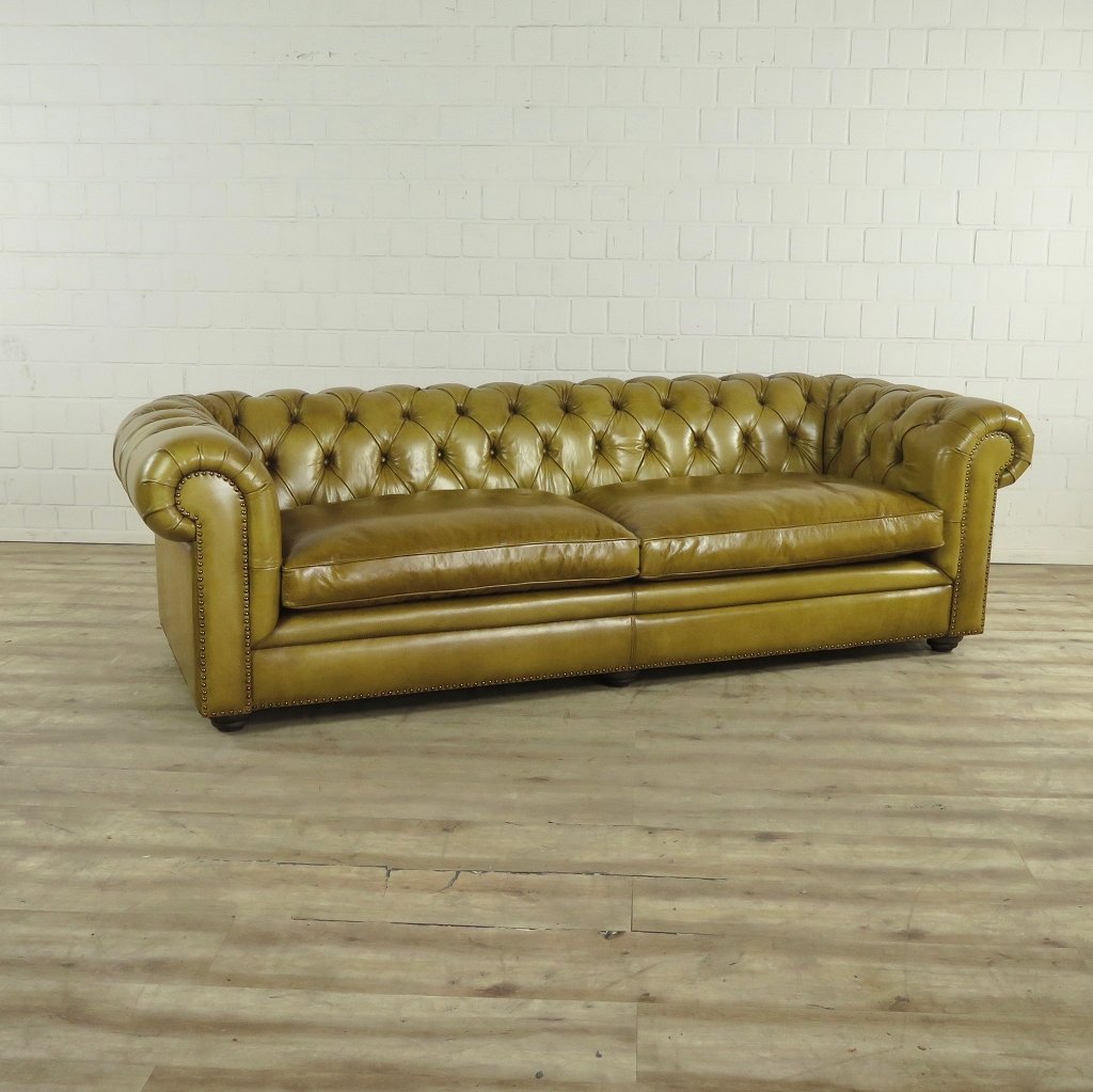 Chesterfield Sofa Couch Leder Olive 2,40 m