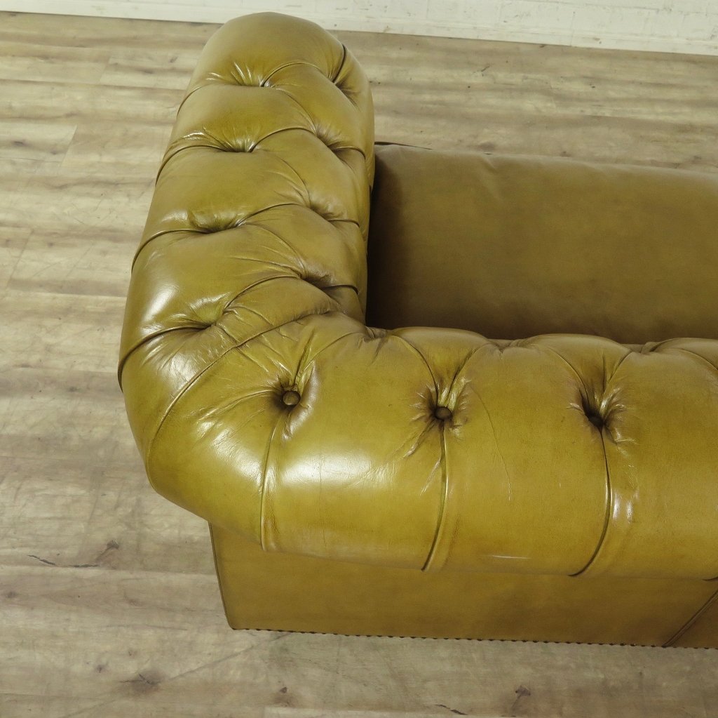 Chesterfield Sofa Couch Leder Olive 2,40 m
