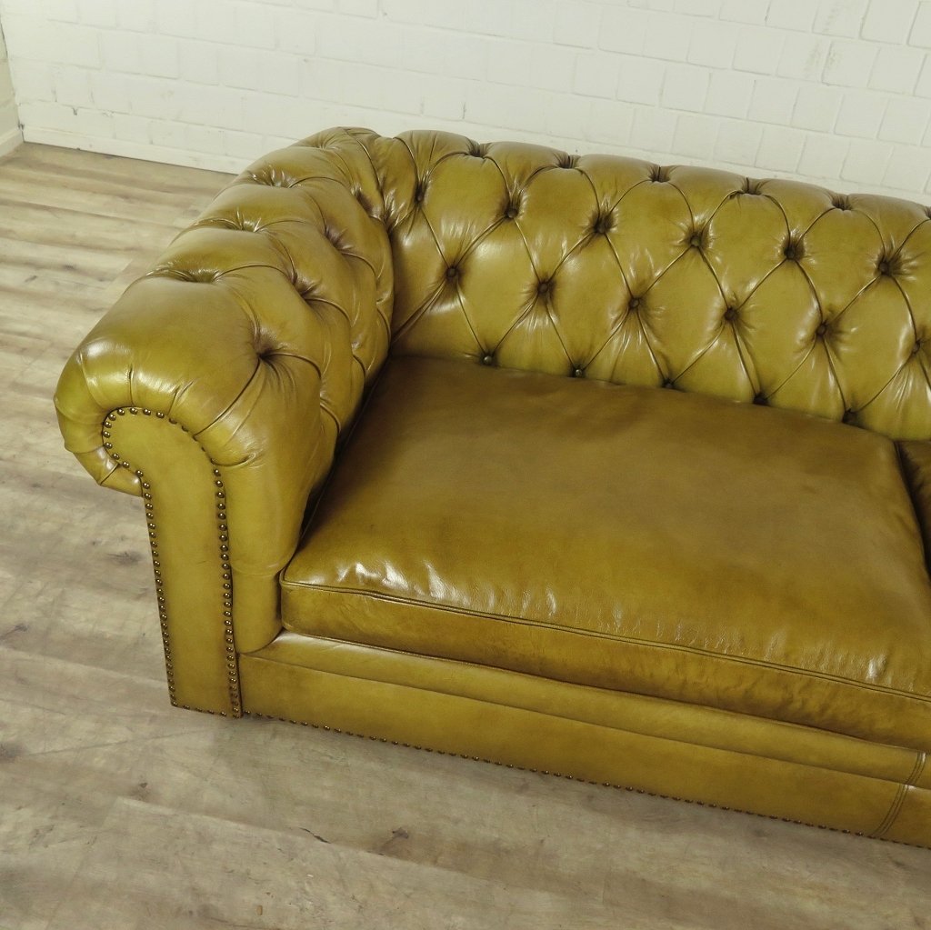 Chesterfield Sofa Couch Leder Olive 2,40 m