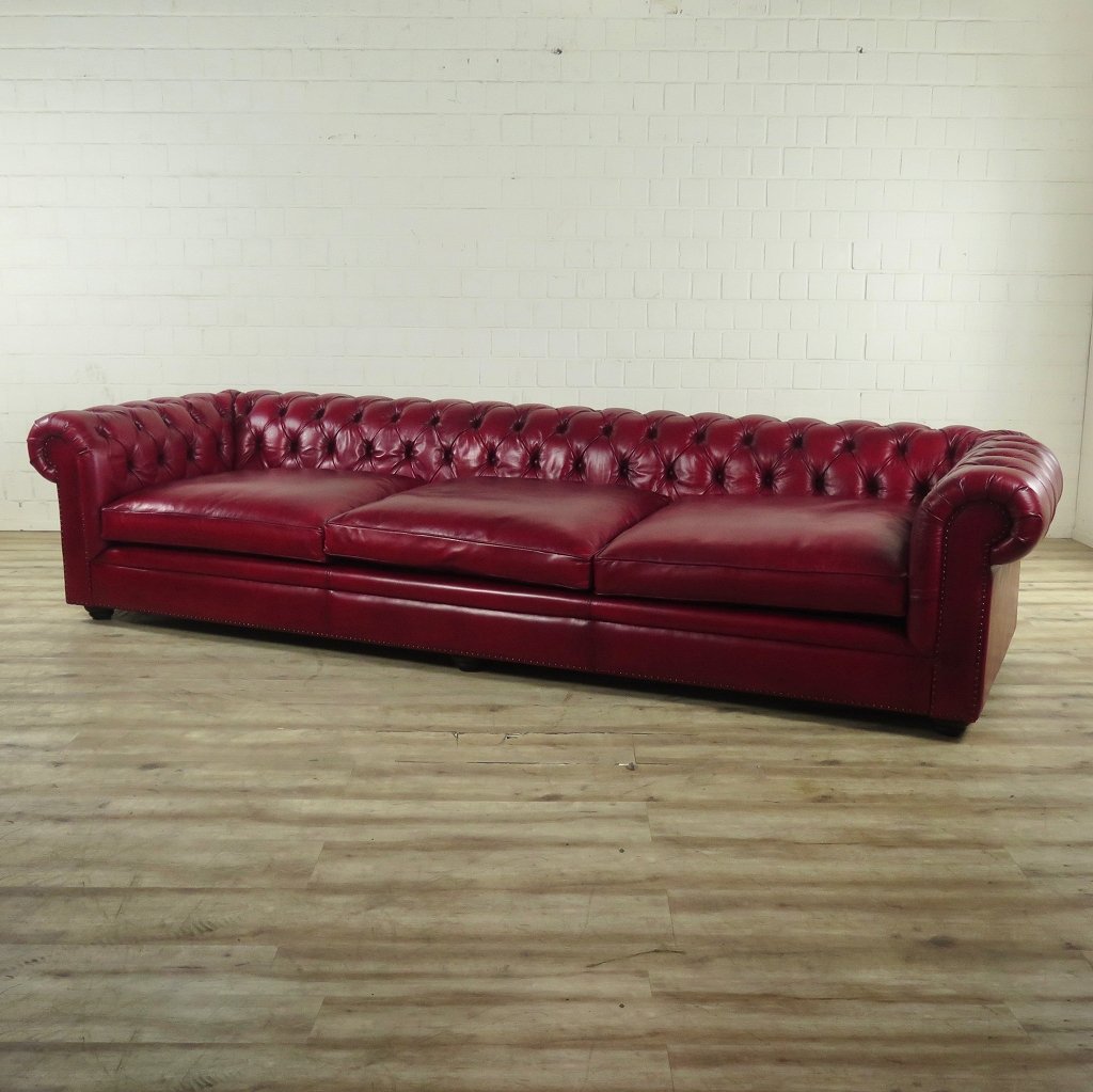 Chesterfield Sofa Couch Leder Rot 3,20 m