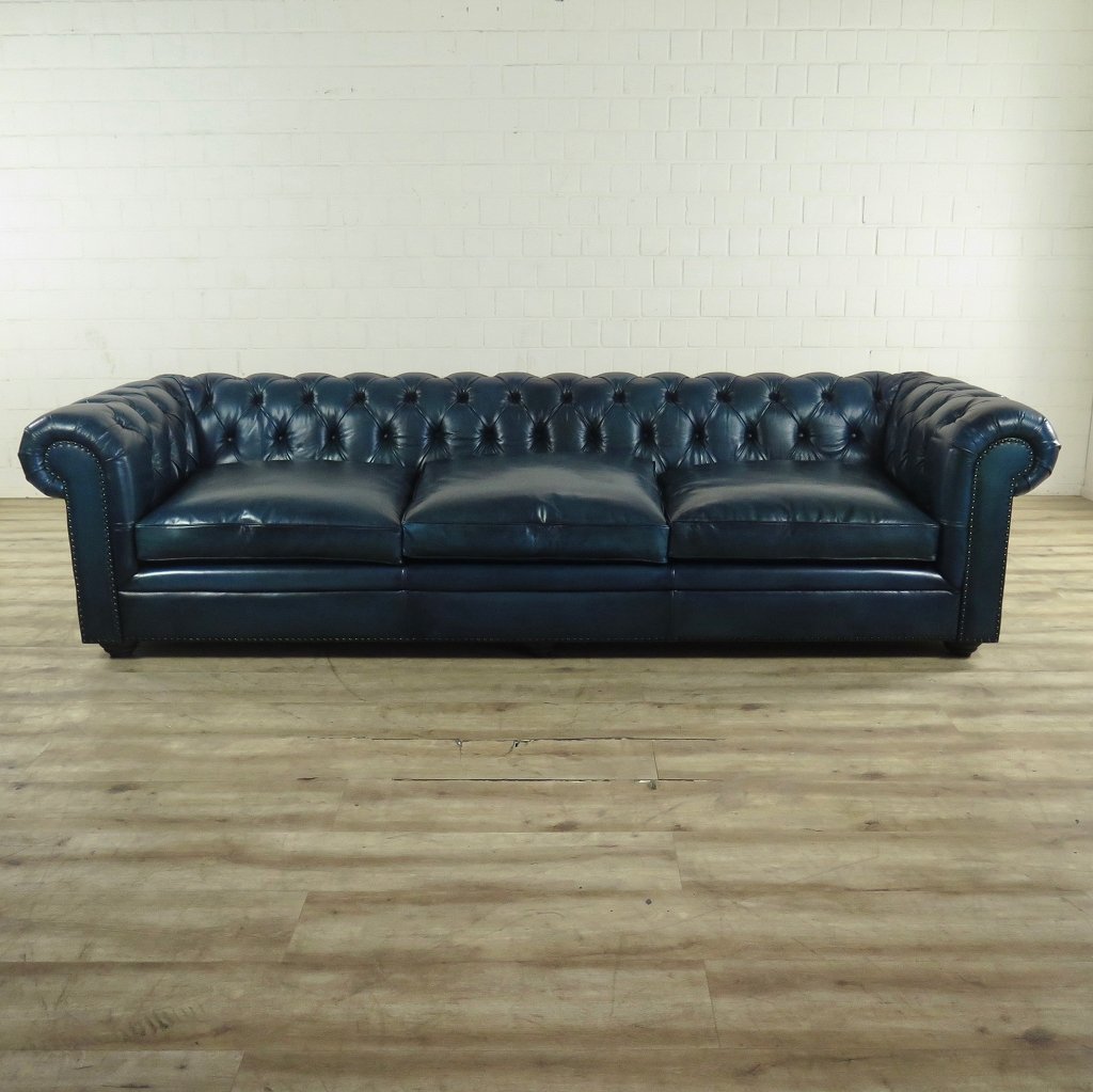 Chesterfield Sofa Couch Leder Blau 2,80 m