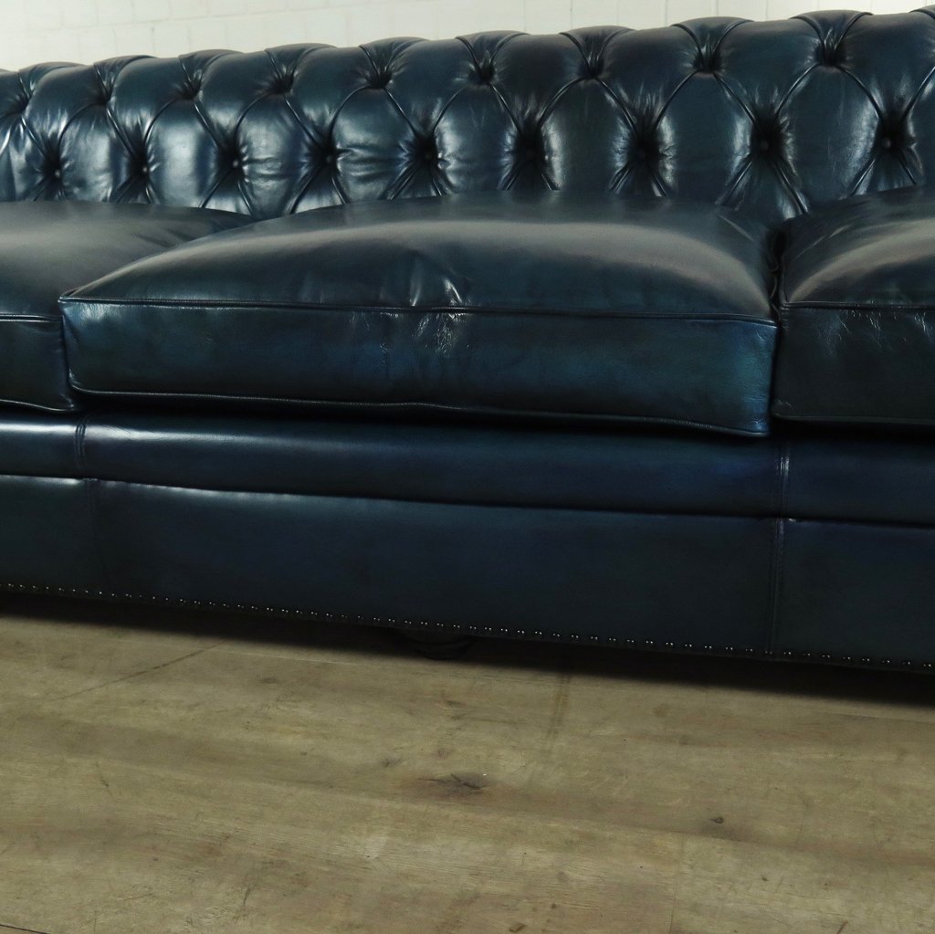 Chesterfield Sofa Couch Leder Blau 2,80 m