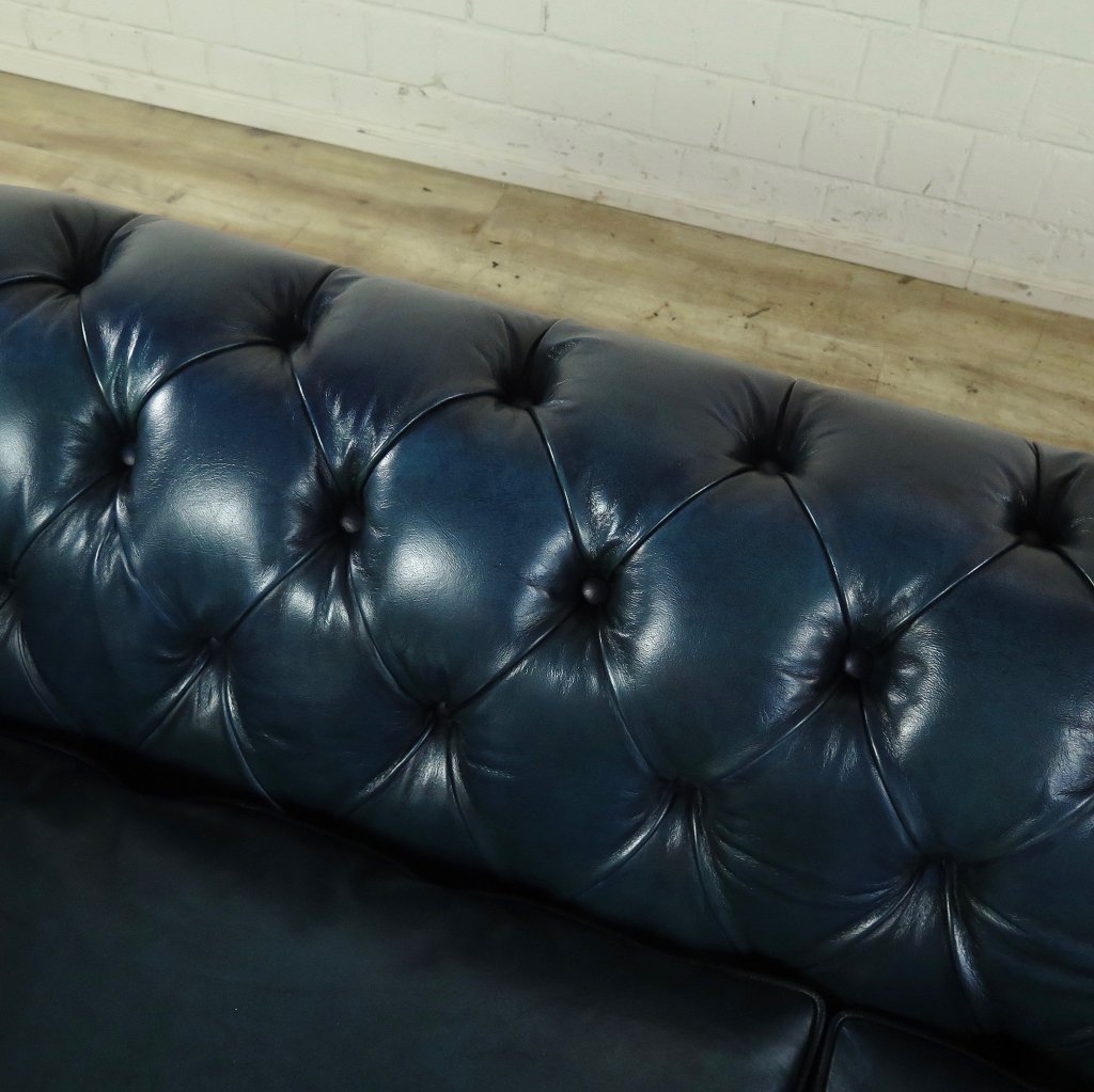 Chesterfield Sofa Couch Leder Blau 2,80 m