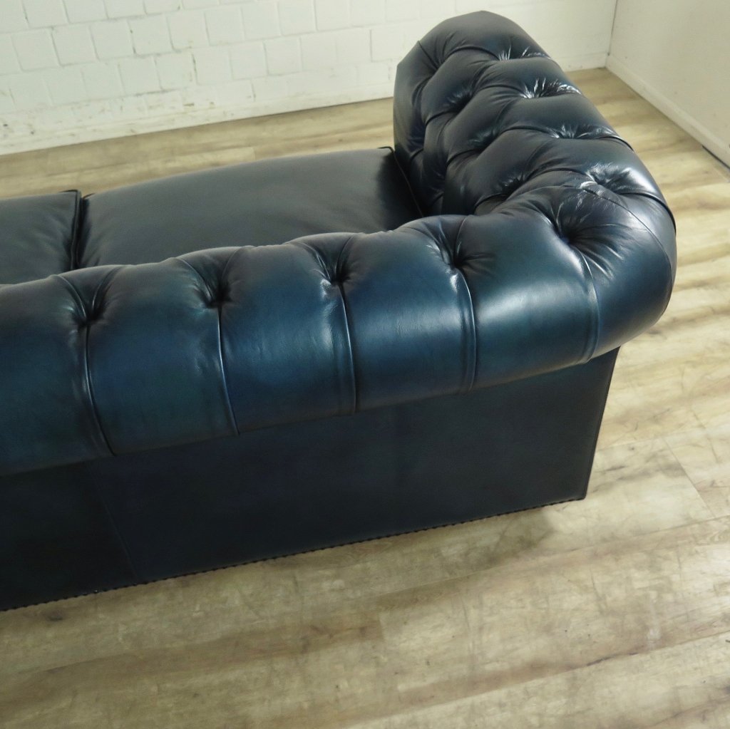 Chesterfield Sofa Couch Leder Blau 2,80 m