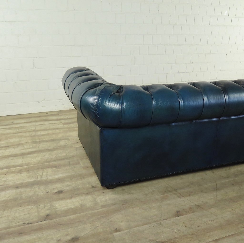 Chesterfield Sofa Couch Leder Blau 2,80 m