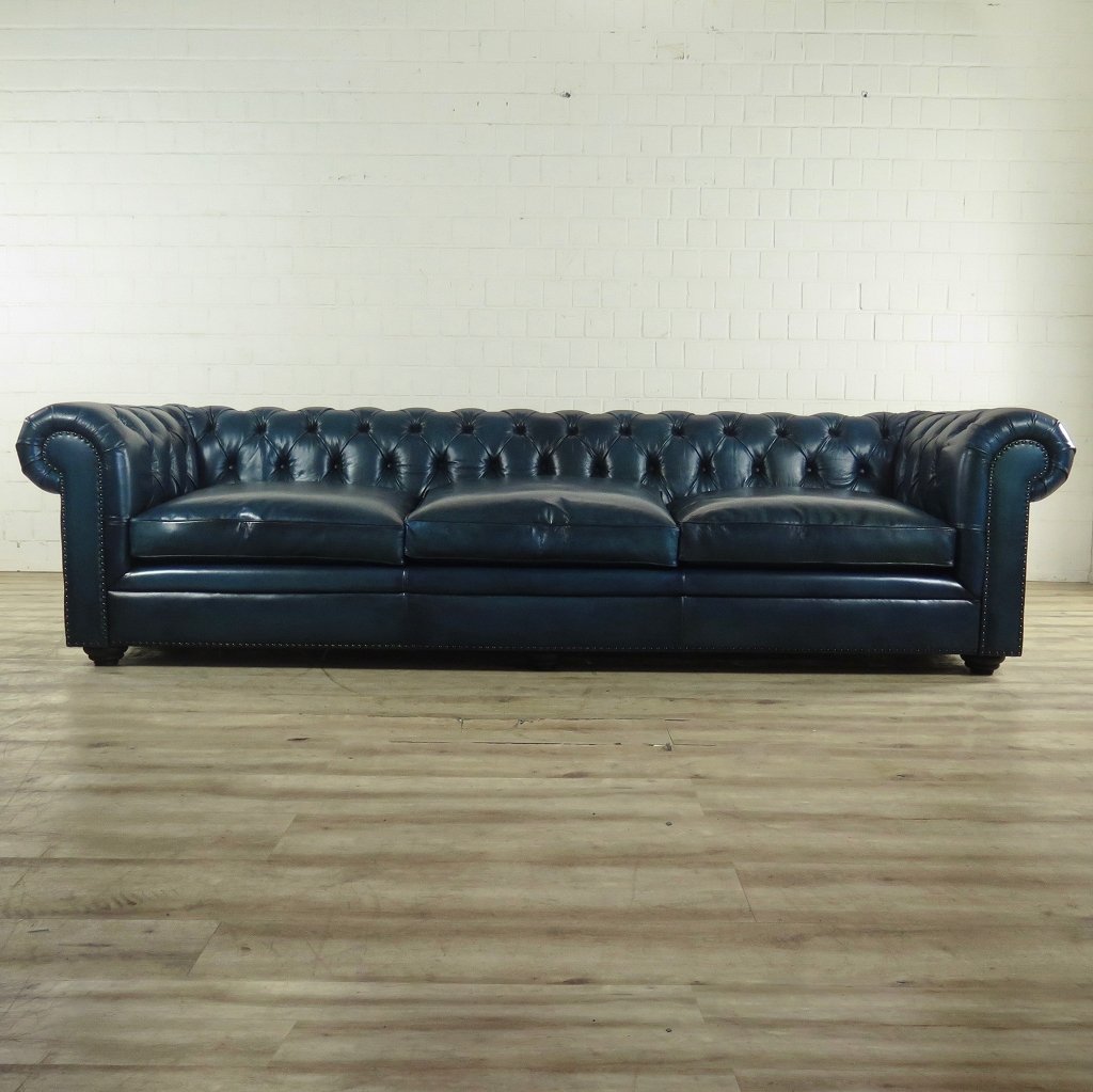 Chesterfield Sofa Couch Leder Blau 2,80 m