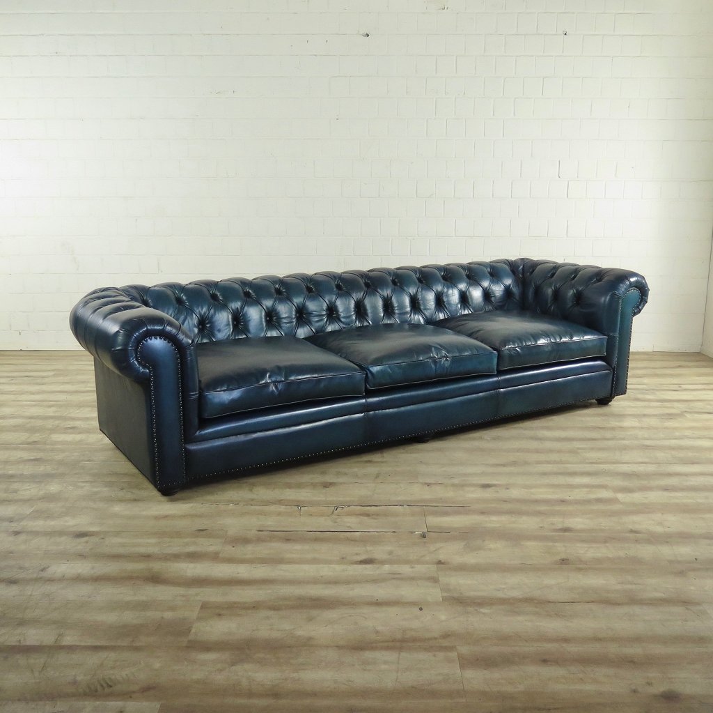 Chesterfield Sofa Couch Leder Blau 2,80 m