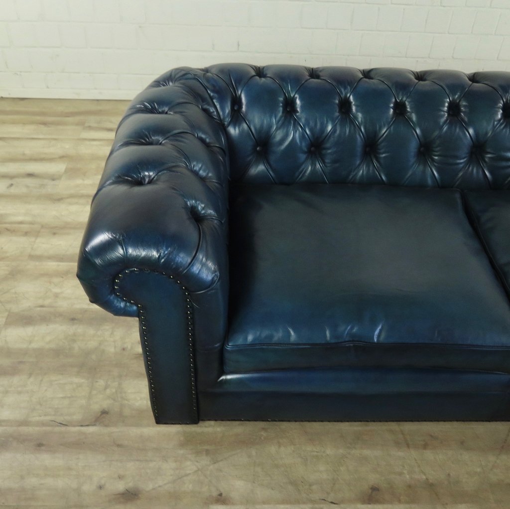 Chesterfield Sofa Couch Leder Blau 2,80 m