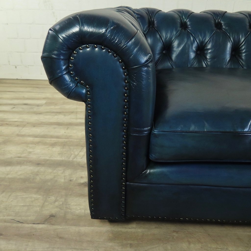 Chesterfield Sofa Couch Leder Blau 2,80 m