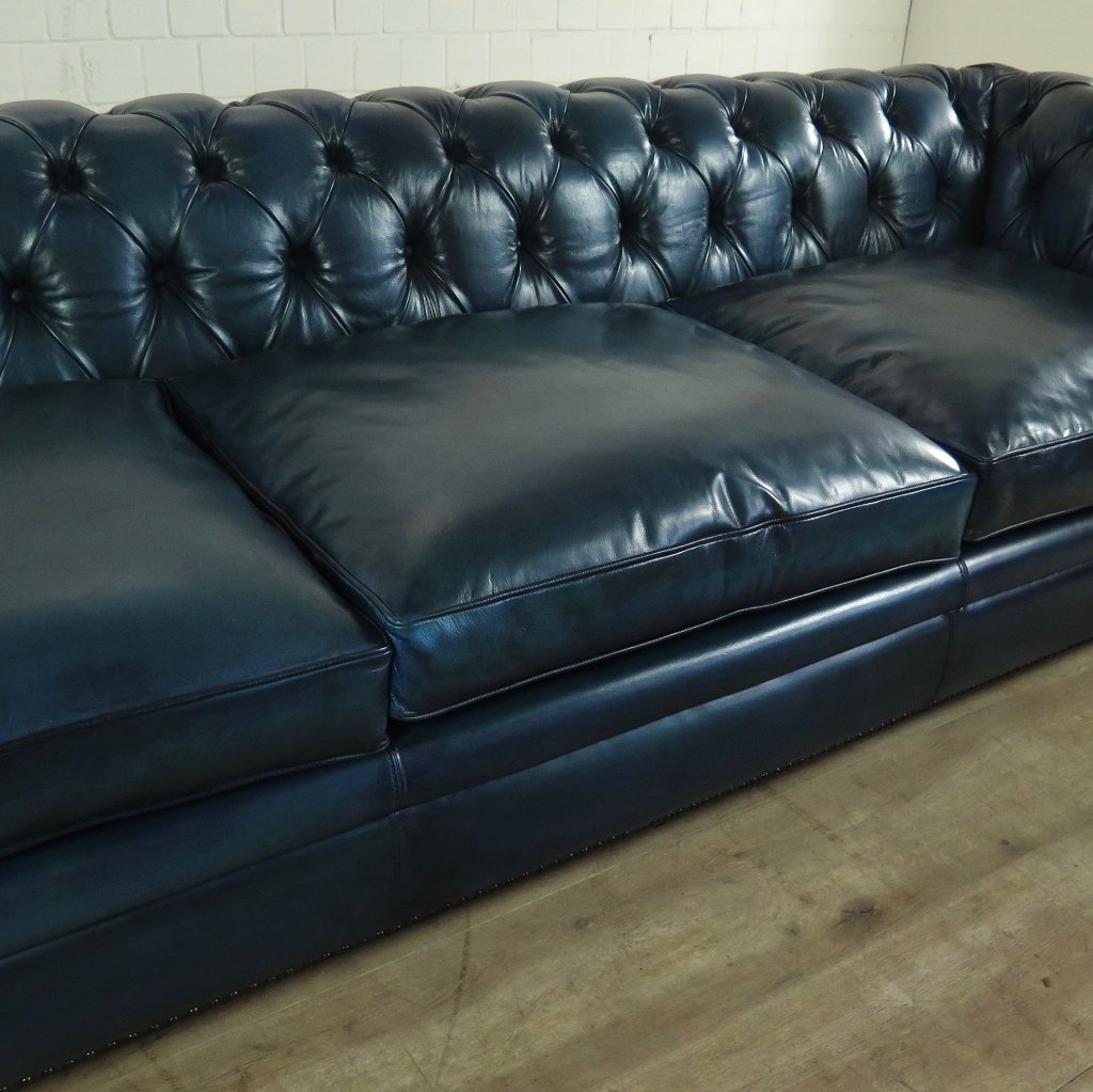 Chesterfield Sofa Couch Leder Blau 2,80 m