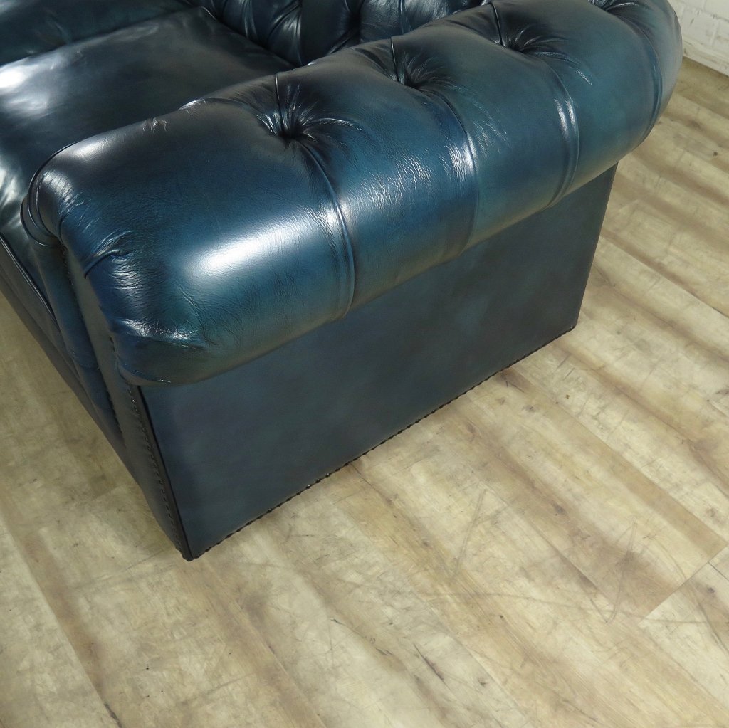 Chesterfield Sofa Couch Leder Blau 2,80 m