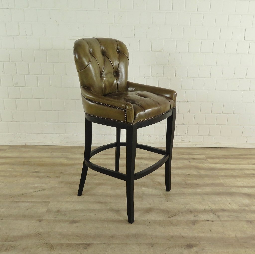 Chesterfield Barhocker Barsessel Leder Oliv-Grün