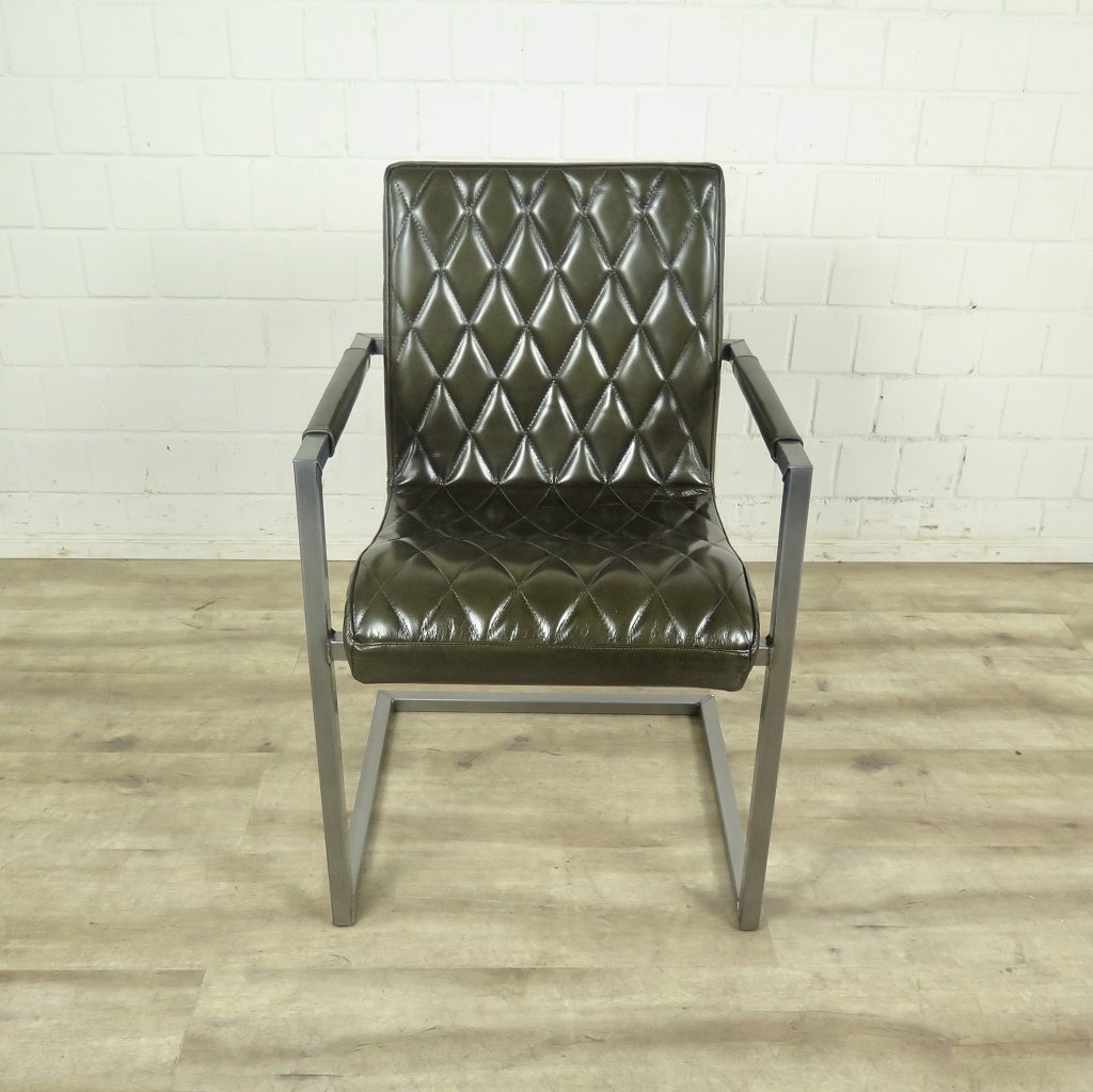 Stuhl Industrial Design Leder Olive