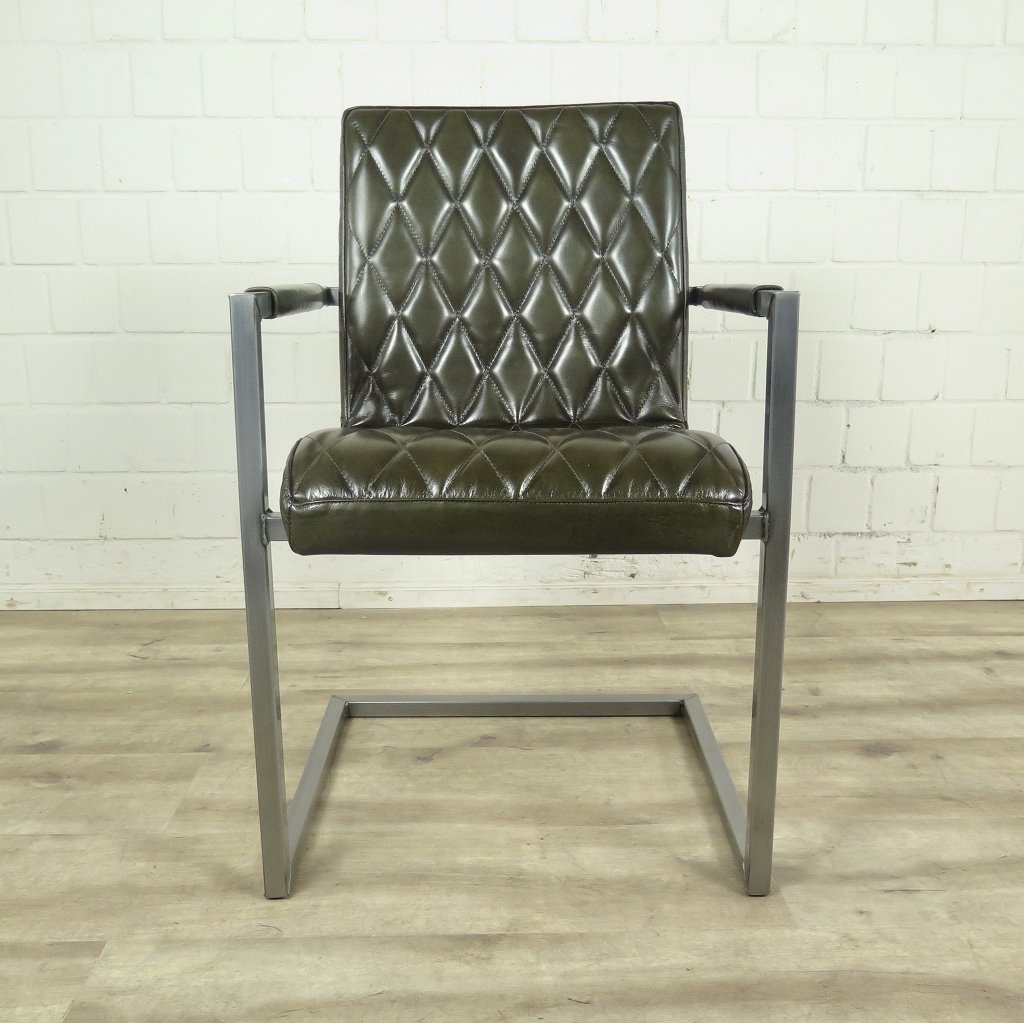 Stuhl Industrial Design Leder Olive